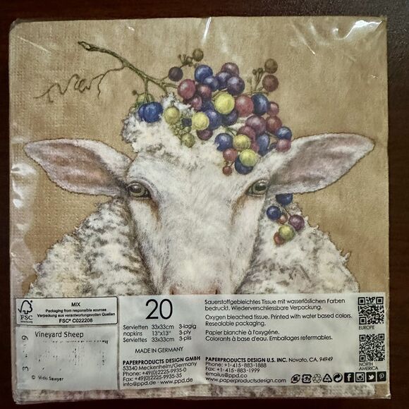 Rare Vicki Sawyer Vineyard Sheep Paper Dinner Napkin 20 New Decoupage Collectors - Picture 2 of 3
